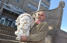 Cathie Coward/The Hamilton Spectator Louis Temporale Jr holds the original mould for the limestone sculpture that his late father, Louis Sr., created for the Hamilton Port Authority building on James Street North.