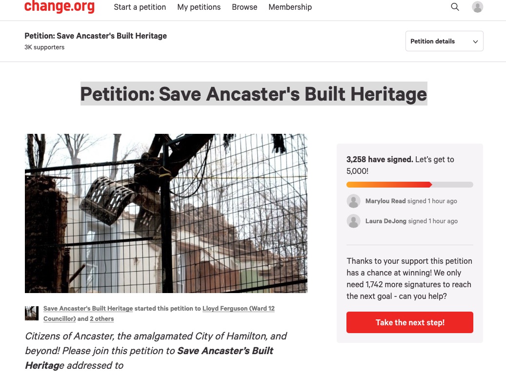 Please Sign Petition to Save Ancaster's Heritage