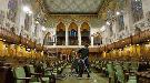 Loose panes in the stained-glass windows that line the upper part of the House of Commons pose a risk to MPs and visitors to the chamber and need to be repaired immediately. Fred Chartrand/Canadian Press