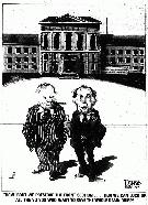 Cartoon of Ontario Premier William Davis and Frank Drea by Andy Donato. The Toronto Sun (November 13, 1977).